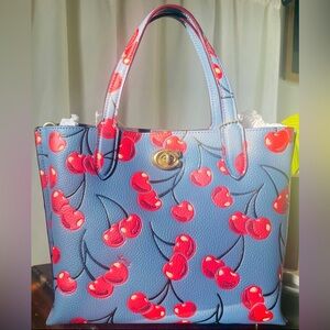 Coach Willow Tote Bag 24 with Cherry Print